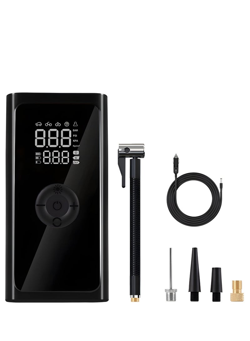 مضخة هواء ذكية محمولة لنفخ الإطارات مع شاشة عرض رقمية للضغط، وإضاءة LED، ووظيفة بنك الطاقة، قابلة لإعادة الشحن عبر منفذ Type-C. - Image 1